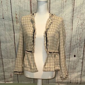 Zara Cream and Black Tweed Blazer Fringe Trim